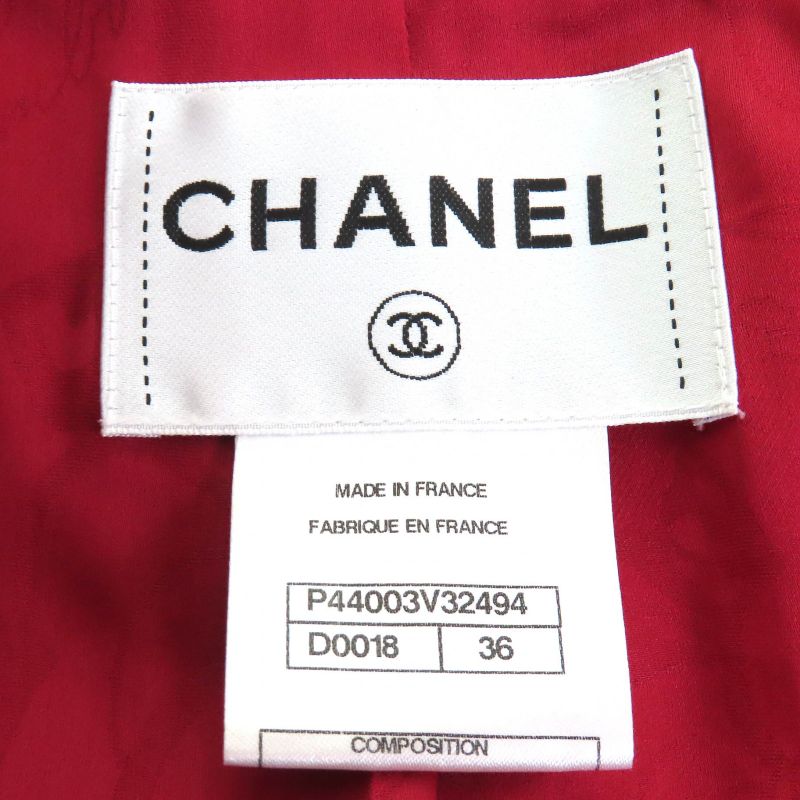 CHANEL P44003/p44008 Coco Button Cotton Tweed Jacket Skirt Setup Red 36 Made In