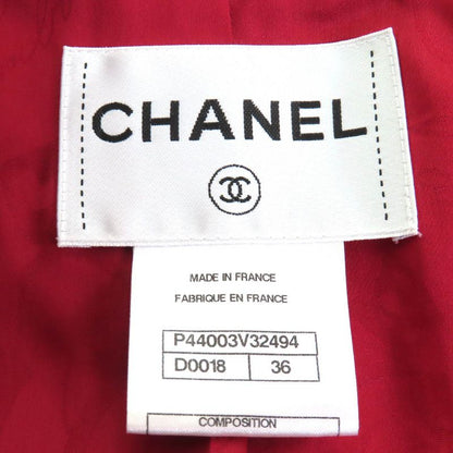 CHANEL P44003/p44008 Coco Button Cotton Tweed Jacket Skirt Setup Red 36 Made In