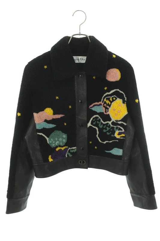 Christian Dior 248v25al854 Leather Switched Boa Blouson Women's 38