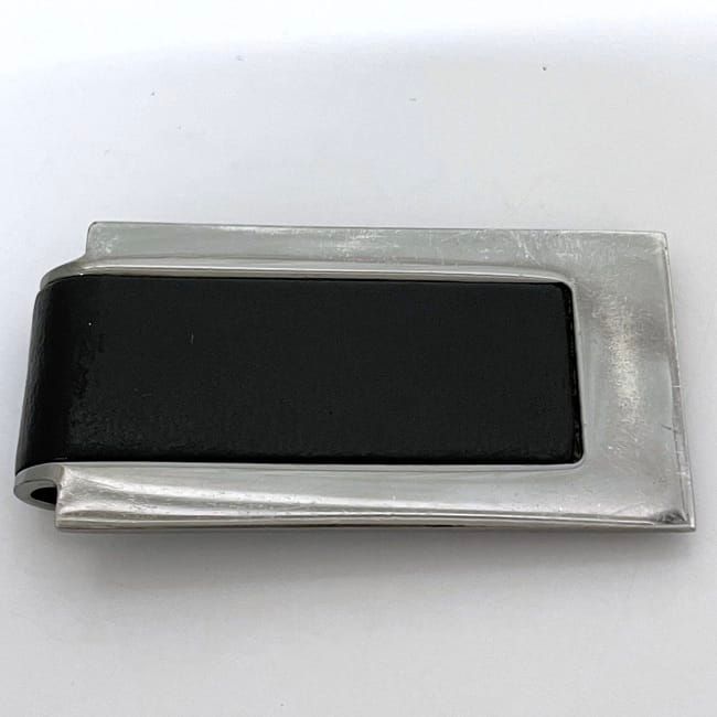 Gucci Money Clip Silver Black Excellent Condition Billfold Leather Metal