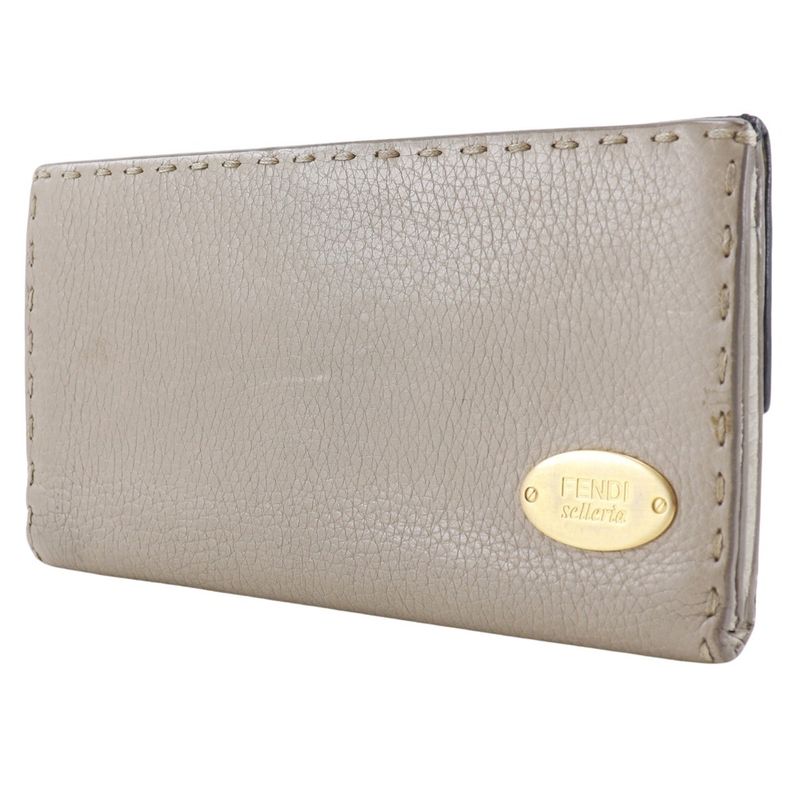 Fendi Selleria W Hook Bi-fold 8m0144 Leather Gray Ladies Long Wallet