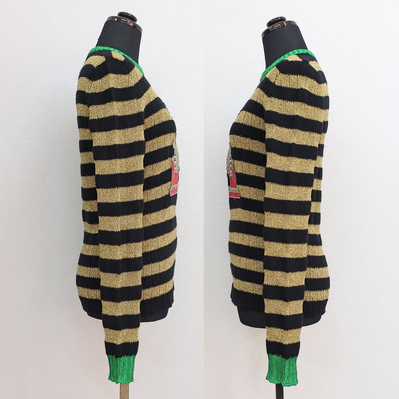 Gucci Knit Sweater - Black X Gold Border - Size XS Embroidery Tops