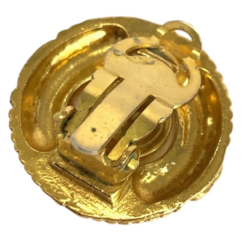 Chanel Vintage Faux Pearl Coco Mark Gold White Plated/faux Pearl Earrings