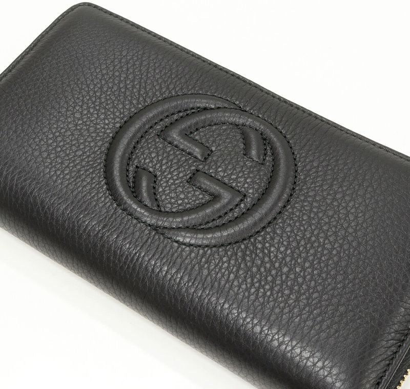 Gucci Round Zipper Long Wallet With Coin Purse Soho Interlocking G Calf Black