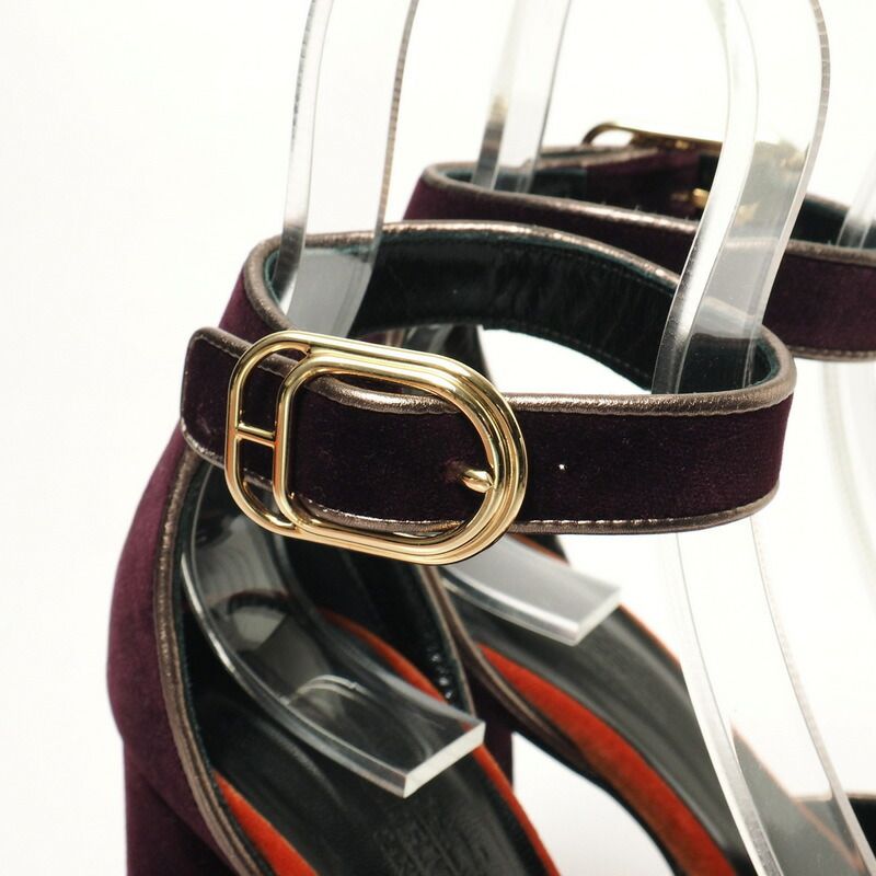 Hermes Sandals Size 35.5 Ankle Strap Sandals Shoes Velour Chunky