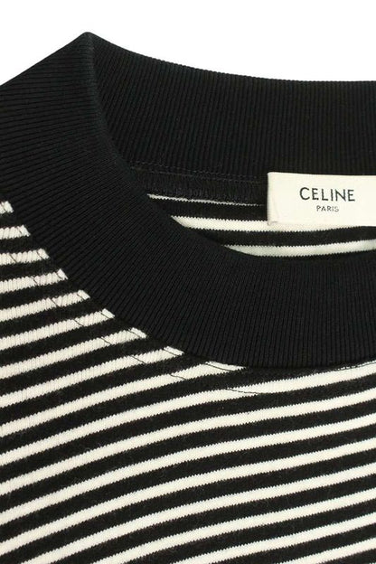 Celine 2x525545f Cropped Striped Allover Knit Long Sleeve Cut And Sewn Women's