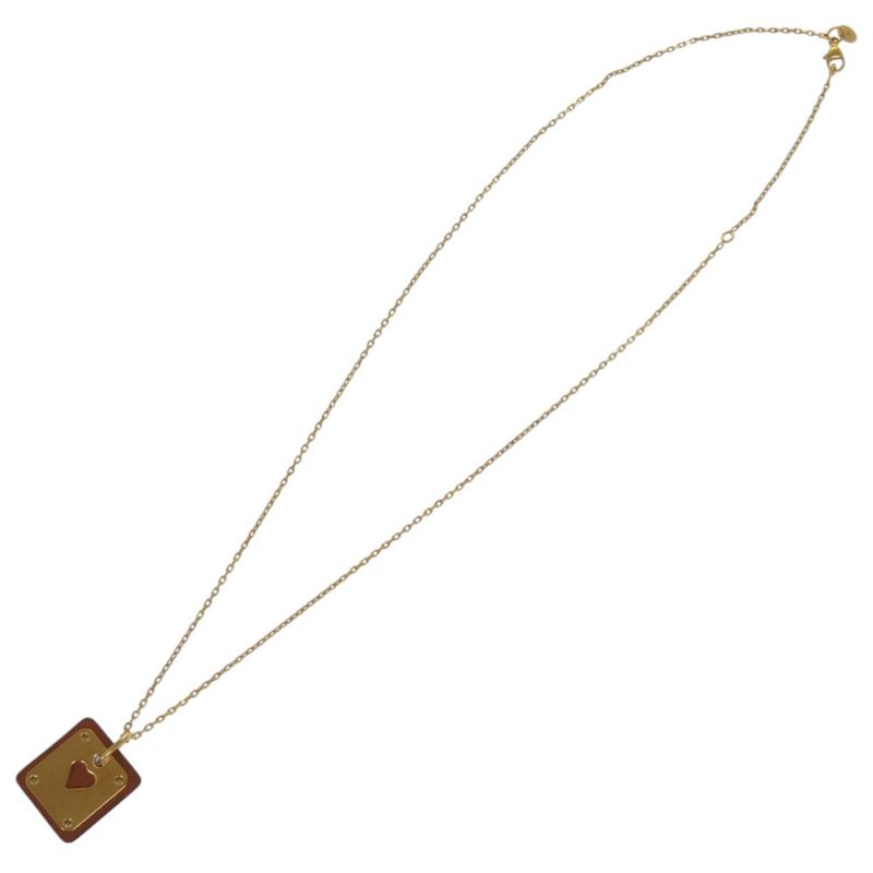 Hermes Ace Of Hearts Leather Metal Brown Z Engraved Brown Necklace 1758 Hermes