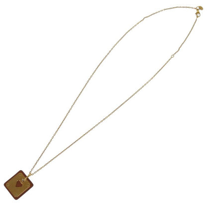 Hermes Ace Of Hearts Leather Metal Brown Z Engraved Brown Necklace 1758 Hermes