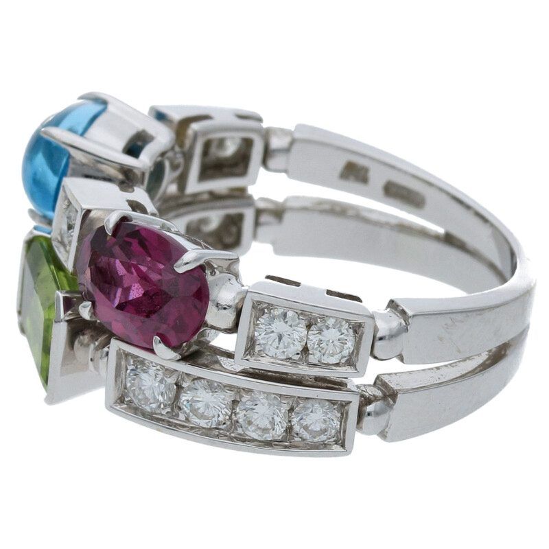 Bulgari Allegra 18K White Goldwhite Gold Multi-stone Ring Ladies Size 11