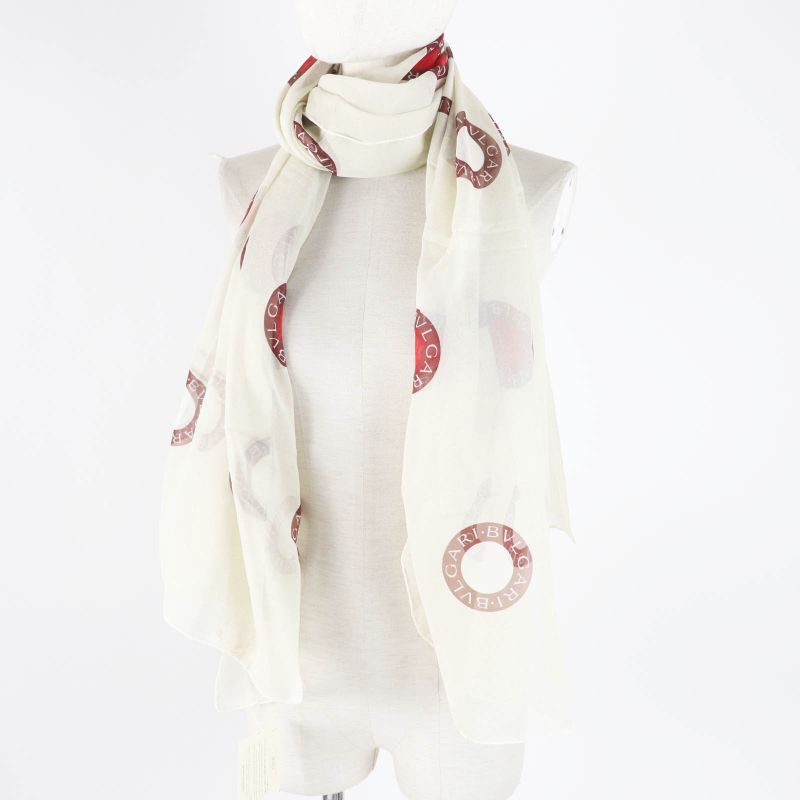 bvlgari 100% Silk Scarf Light Beige Brown Red Women