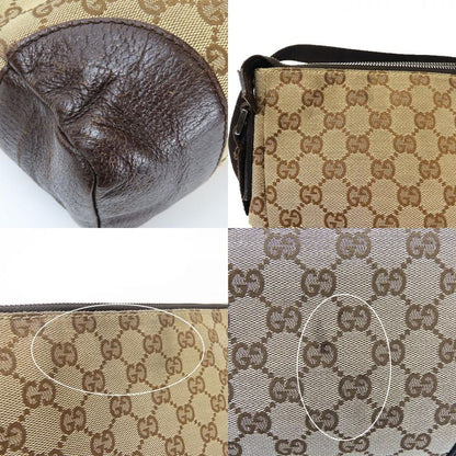 Gucci Shoulder Bag 110054 GG Canvas Leather Beige Dark Brown Silver Hardware