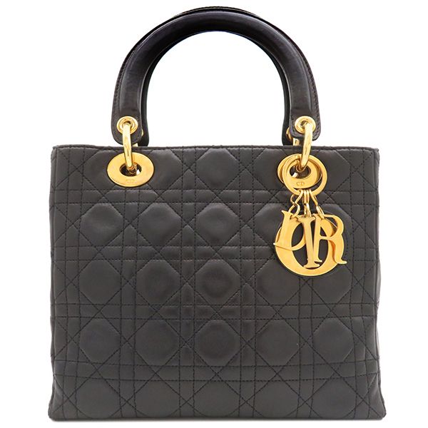 Christian Dior 2way Bag Lady Dior Medium Bag Lambskin Black Gold Hardware Black