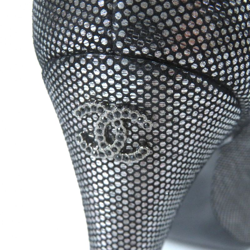 CHANEL G28557 Coco Mark Rhinestone Metallic Leather Cap Toe Platform Pumps