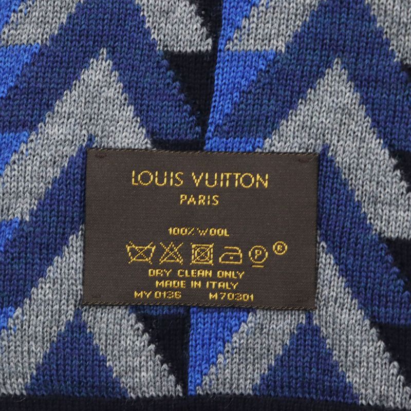 Louis Vuitton M70301 Echarpe V Obsession Stole Scarf With Logo Tag Gray Blue