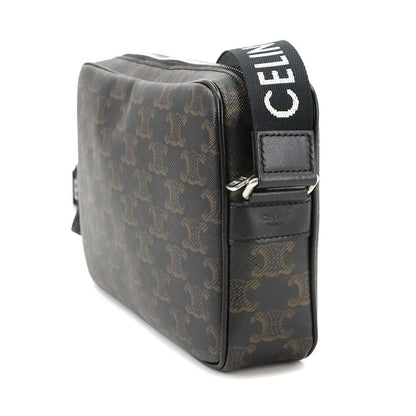 Celine Triomphe Medium Messenger Shoulder Bag PVC Leather Black Brown 197202dnd