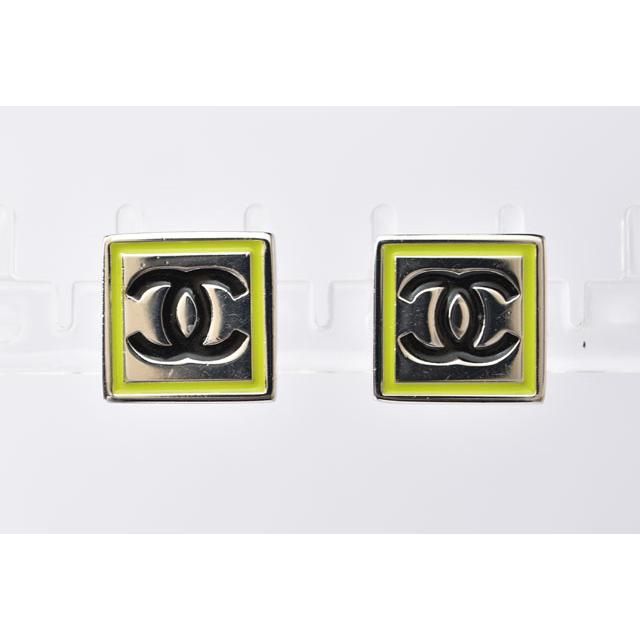 Chanel Earrings Chanel Square Silver CC Coco Mark Green Black 210622