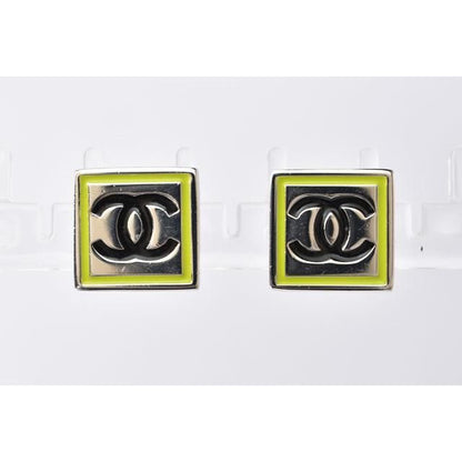 Chanel Earrings Chanel Square Silver CC Coco Mark Green Black 210622