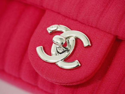 Authentic Chanel Mademoiselle Coco Mark Chain Shoulder Bag Pochette Canvas Pink