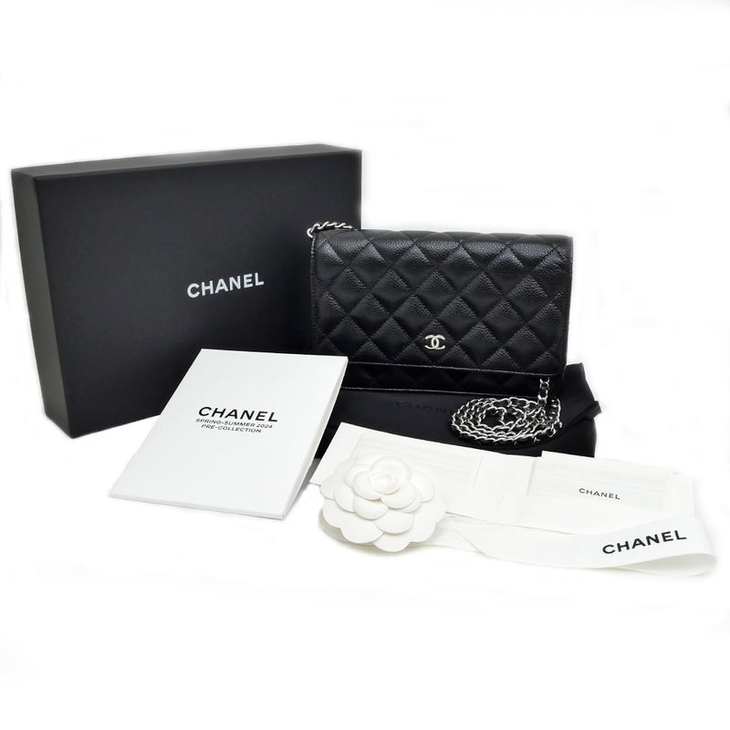 Chanel A33814 Chain Wallet Shoulder Bag Caviar Skin Black Silver-hardwar