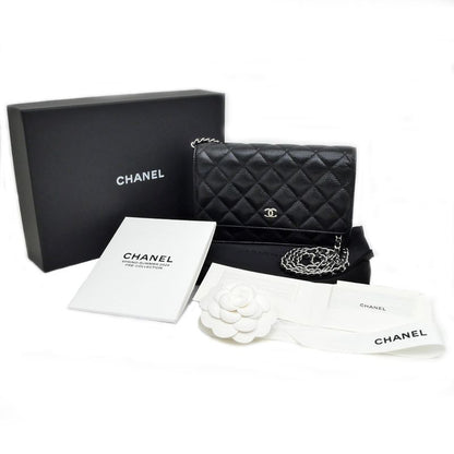 Chanel A33814 Chain Wallet Shoulder Bag Caviar Skin Black Silver-hardwar