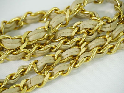 Authentic Chanel Coco Mark Tassel Shoulder Bag Pochette Lambskin Leather Beige