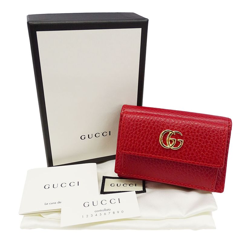 Gucci Wallet Women's Branded Trifold Wallet Petit Marmont Leather Red 523277