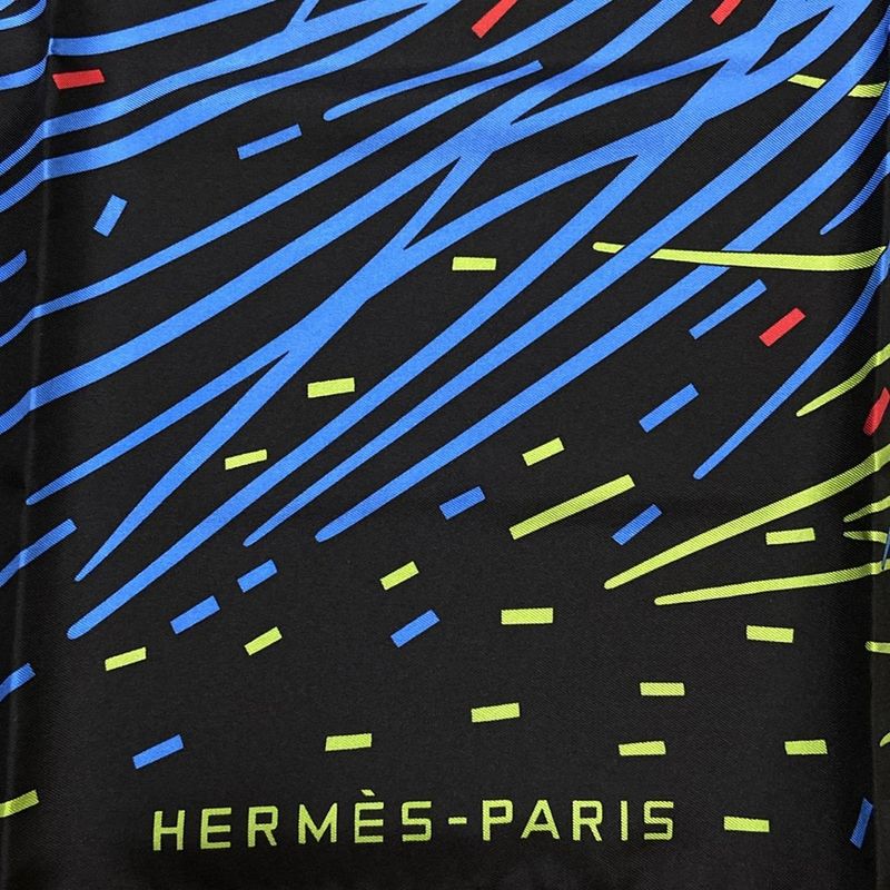 Hermes Scarf Carré 90 Black×red×multi Pluie D'etincelles