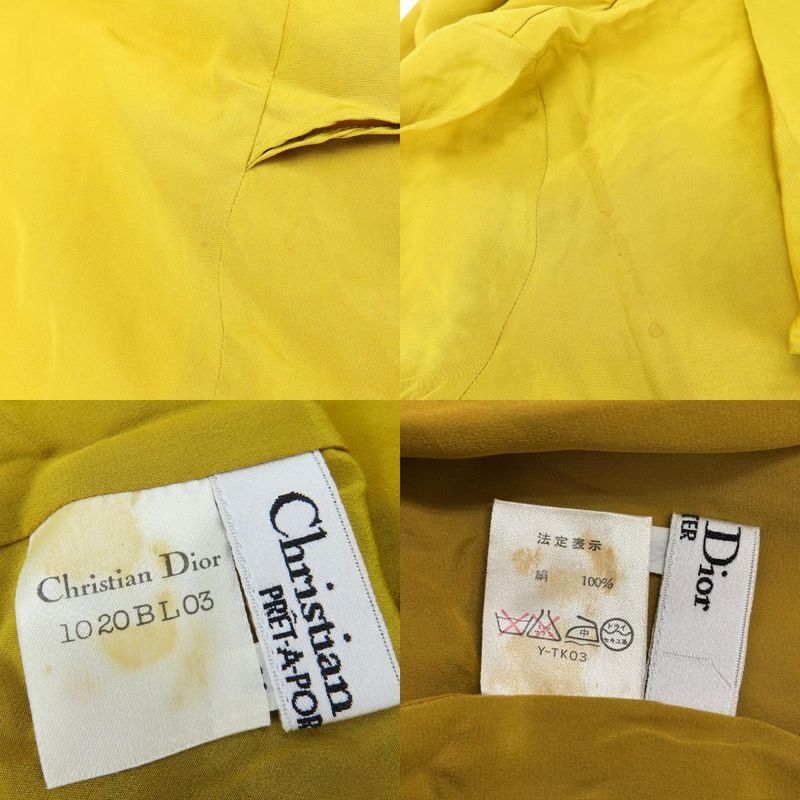 Christian Dior Blouse M Silk Mustard Bow Tie Blouse Top Apparel Women Ladies
