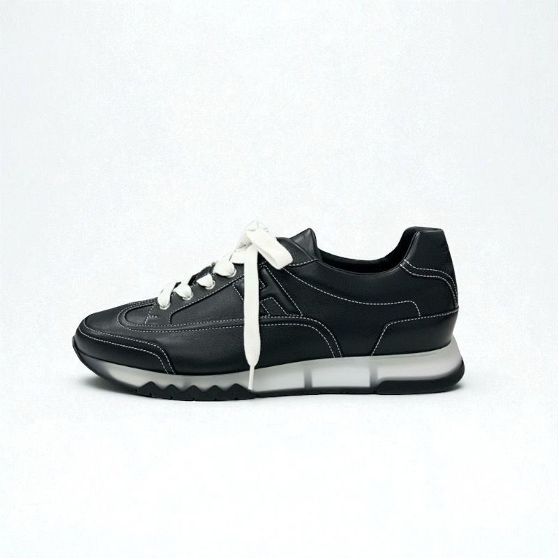 Hermes Trail Sneakers Shoes Leather Black Unused Logo Men's