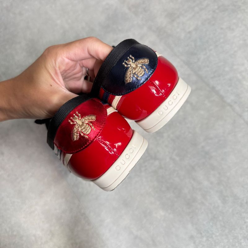 Gucci Bee Pearl Bijoux Patent Leather Sneakers 39 Women's 25cm (9.84in) Bee