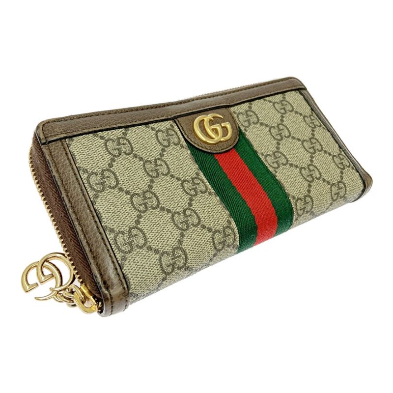 Gucci 523154/1147 GG Canvas Leather Ophidia Zip Around Wallet Long Wallet