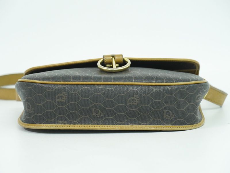 Authentic Christian DIOR Honeycomb Pattern Shoulder Bag Pochette PVC Black Bag