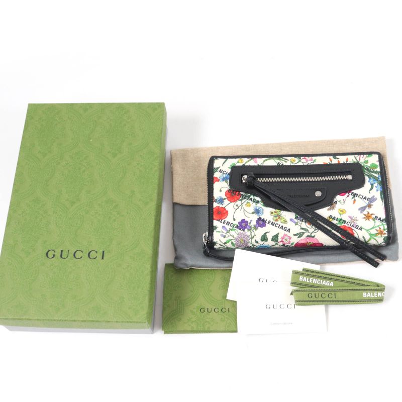 Gucci×Balenciaga 681710 Floral Round Zip Leather Long Wallet Long Wallet