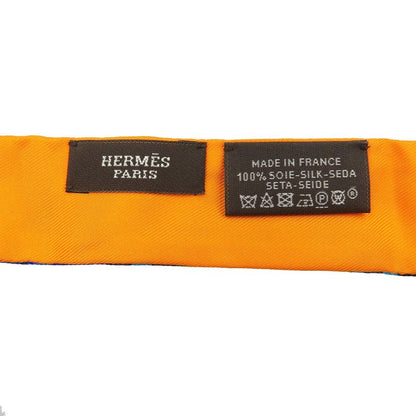 Hermes Twillon Complete Set Of Horse Riding Gear Silk Orange Blue Scarf 0190