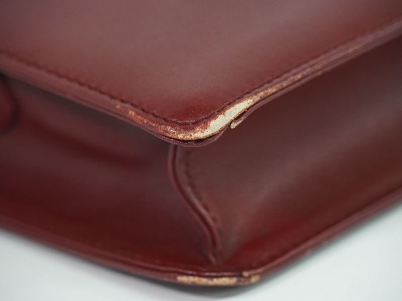 Authentic Cartier Must Line Shoulder Bag Leather Bordeaux Must Line Bag