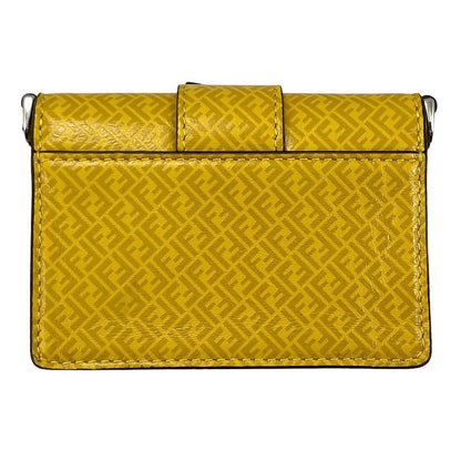Fendi Flat Baguette Shoulder Bag Card Case Calf Leather Yellow Silver Hardware