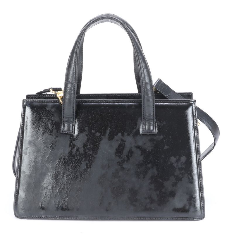 Fendi Leather 2WAY Shoulder Bag Crossbody Hand Tote Black Gold Hardware Women's