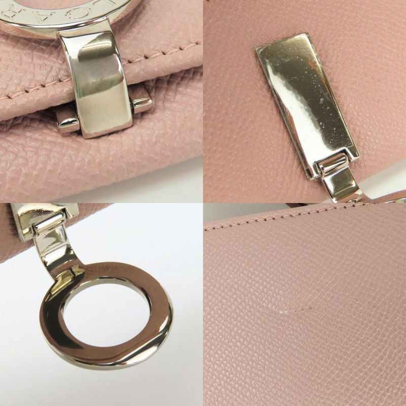 Bulgari Card Case Bulgari Leather Pink Beige Silver Hardware Clip Small Item