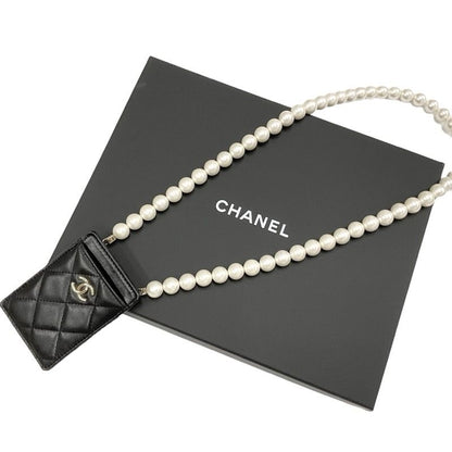 Chanel Card Case Card Holder Pass Case Black Gold Coco Mark Matelasse Pearl
