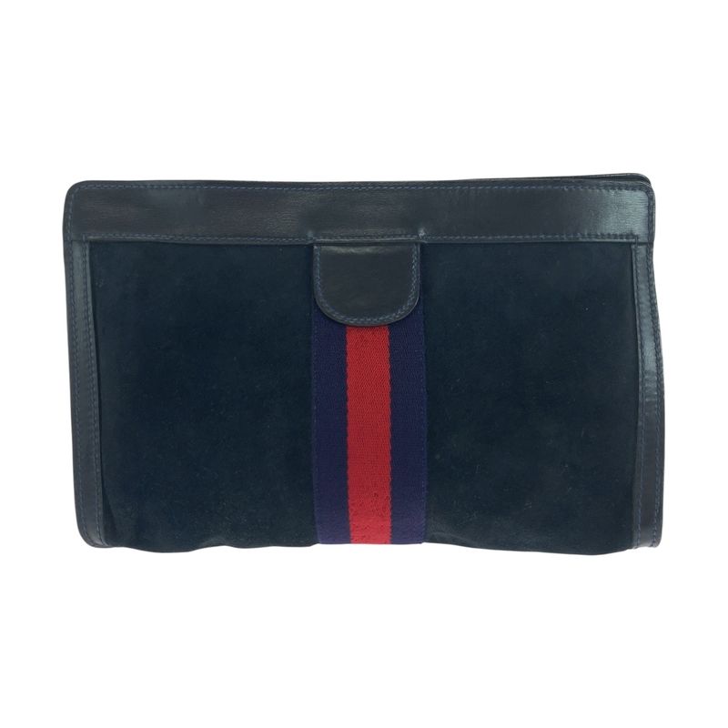 Gucci Vintage Old Gucci Sherry Line Navy Red Blue Suede Clutch Bag 504636