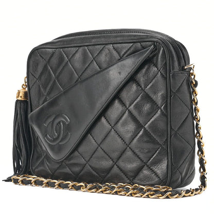 Chanel Matelasse Coco Mark Fringe Chain Shoulder Lambskin Black With Gold
