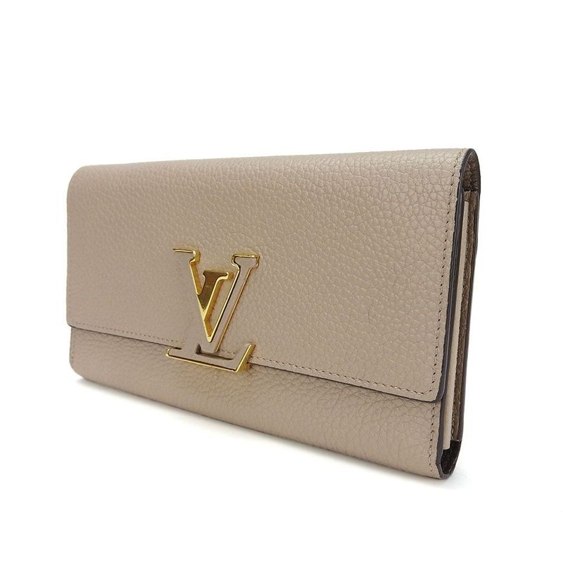 Louis Vuitton Long Wallet Portefeuille Capucines M61249 Gallet Beige Leather