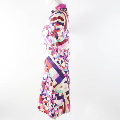 CHANEL P53088 16C 100% Silk Coco Mark Pattern Short Sleeve Dress Pink Blue Red