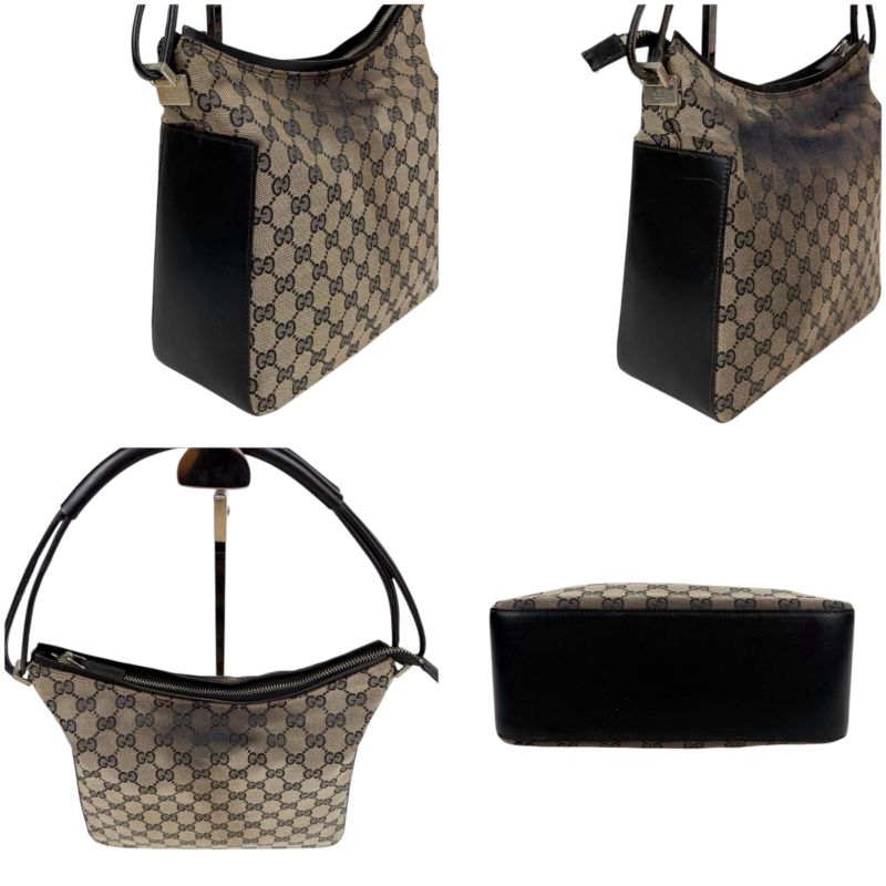 Gucci One Shoulder Bag GG Canvas Nylon Leather Dark Brown Hobo Soho