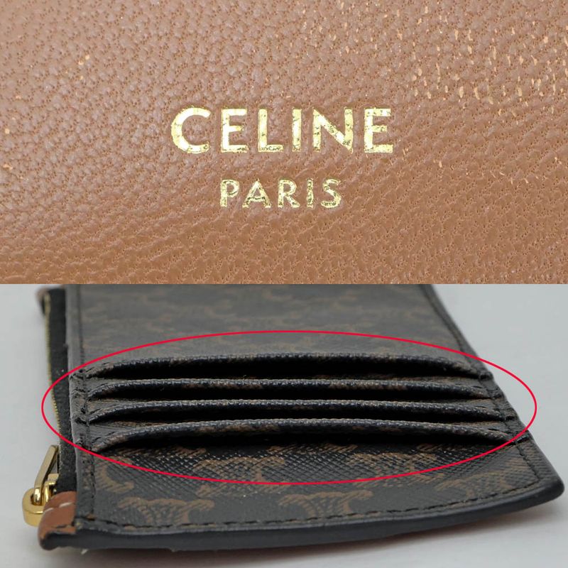 Celine Triomphe Coin Case With Card Holder Tan Gold Hardware Leather