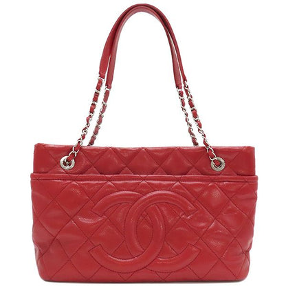 Chanel Matelasse Chain Tote Bag Caviar Skin Red Silver Hardware Red Coco Mark