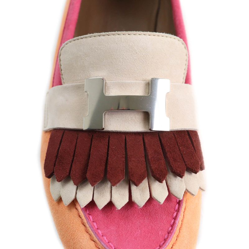 Hermes 181071z Royale Hhardware Attached Tassel Almond Toe Suede Leather Loafer