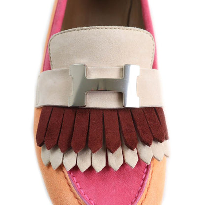Hermes 181071z Royale Hhardware Attached Tassel Almond Toe Suede Leather Loafer