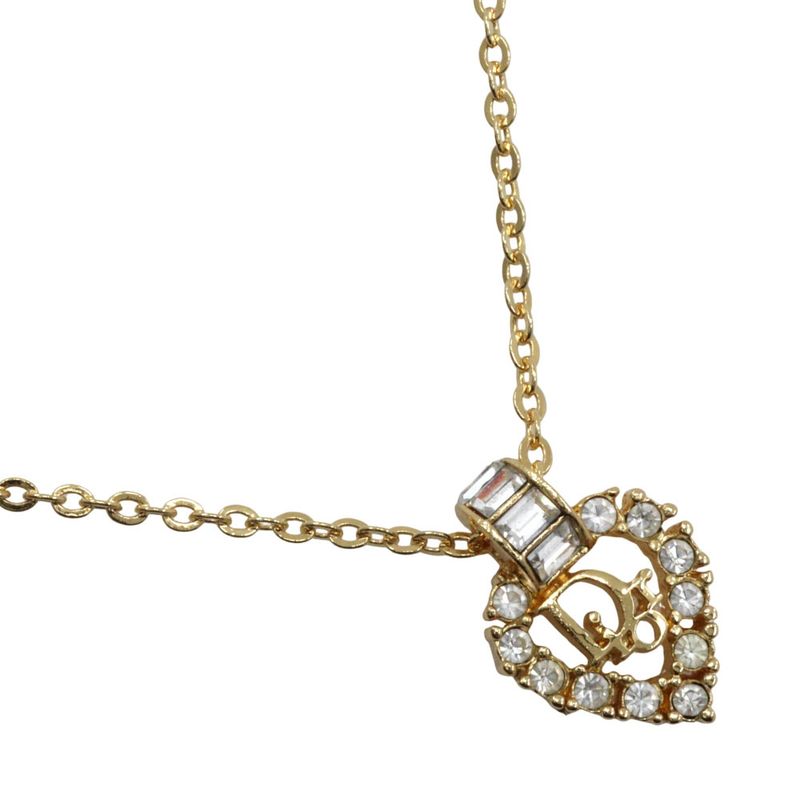 [dior] Christian Dior Logo Heart Gold Plated And Rhinestone Ladies 5.4g Necklace