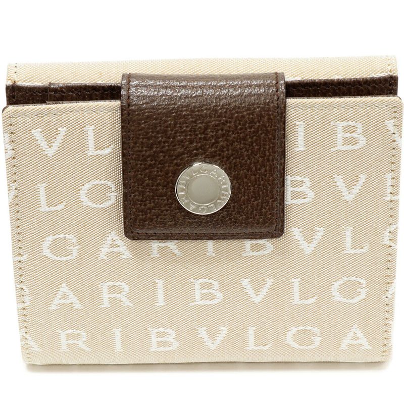 Bulgari Bifold Wallet With Coin Purse Logomania Canvas Beige 22242
